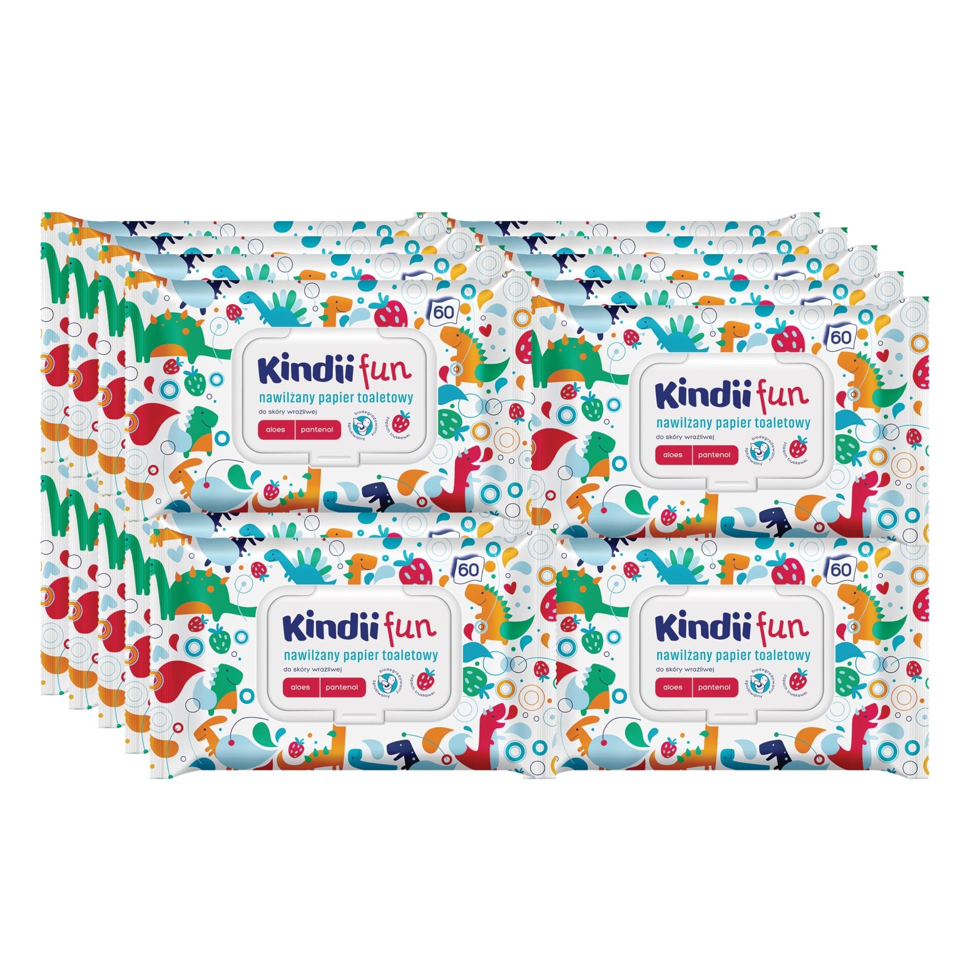 20 x NAWILŻANY PAPIER TOALETOWY KINDII FUN 60 szt